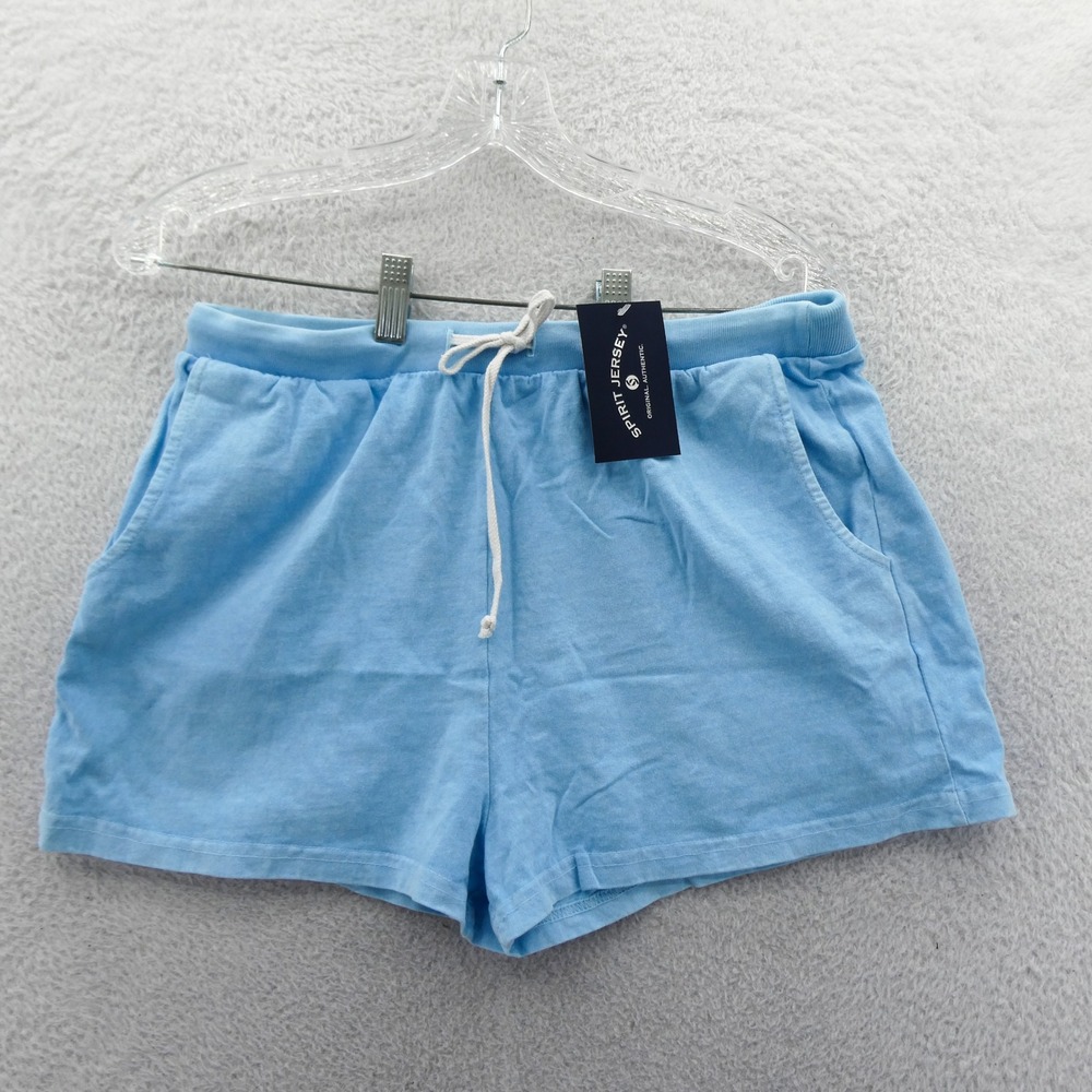 Spirit‎ Jersey Shorts Womens Medium Blue Drawstring Pockets Cotton Loungewear